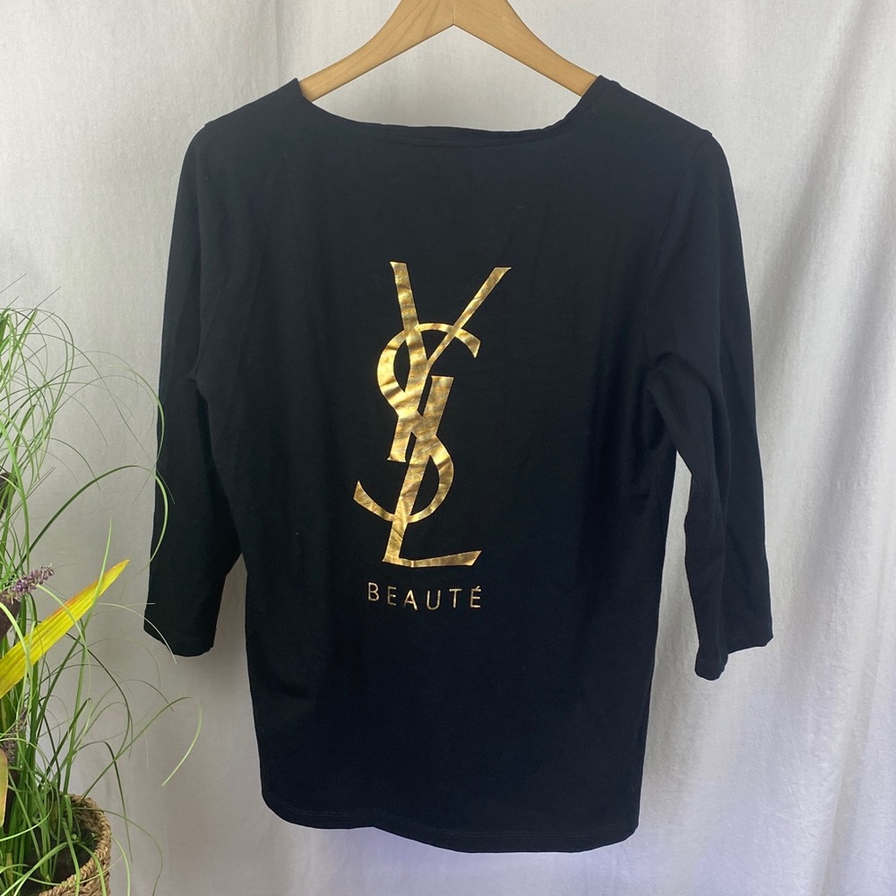Yves Saint Laurent YSL Beaute’ Black Long Sleeve Logo Print Tee T Shirt Top XL - Picture 3 of 4